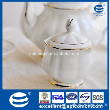 luxury sugar pot for tea set, white ceramic sugar pot with gold rim